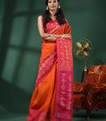 Orange Linen Handwoven Saree With Texture Border