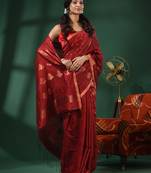Red Matka Handwoven Saree With Texture Motifs
