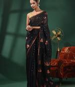 Black Matka Handwoven Saree With Texture Motifs