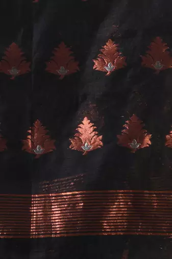 Black Matka Handwoven Saree With Texture Motifs