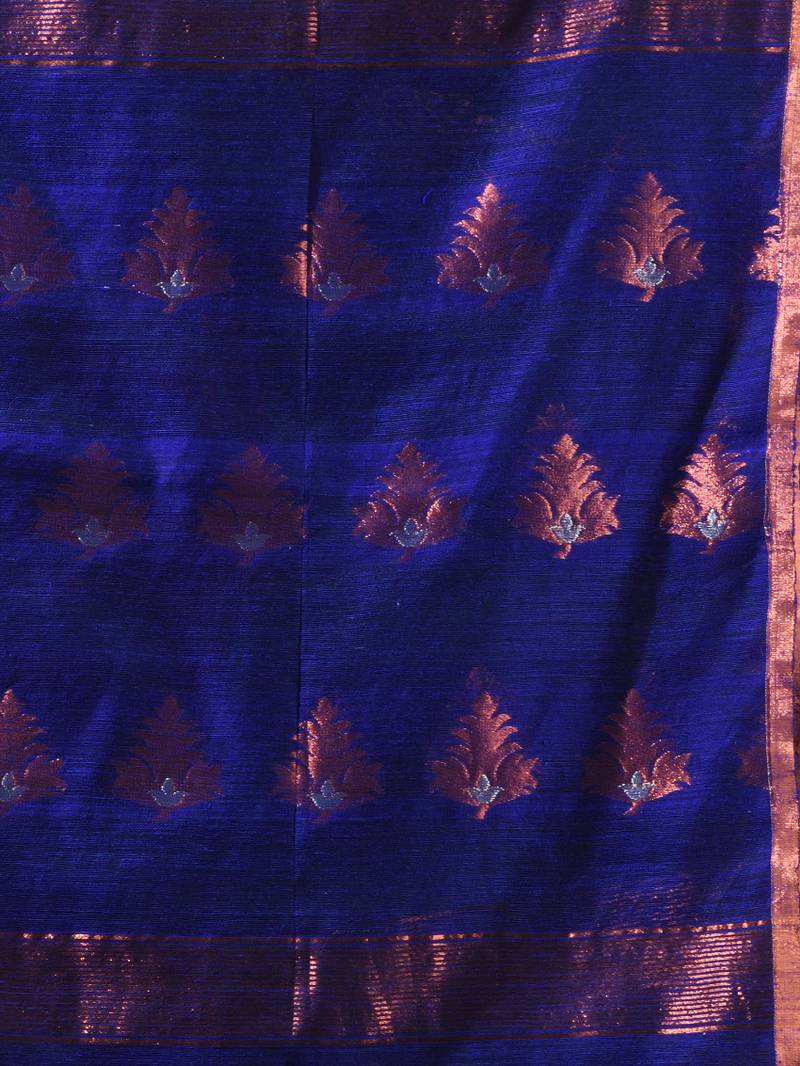 Matka Texture Blue Matka Handwoven Saree With Texture Motifs - Charukriti - 4239935