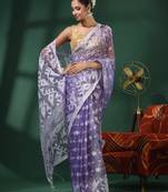 Violet Muslin Handwoven Saree With Jamdani Designs