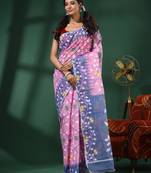Pink Handwoven Dhakai Jamdani Saree With Foliage Designs Without Blouse