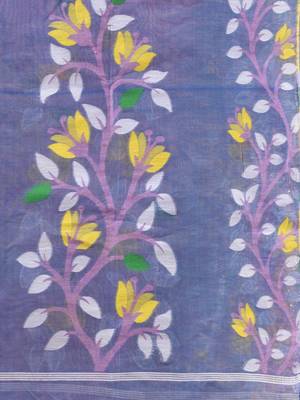 Pink Handwoven Dhakai Jamdani Saree With Foliage Designs Without Blouse 5