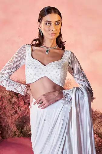 Sitara drape saree in white