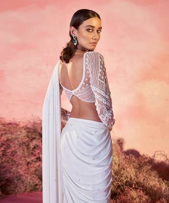 Sitara drape saree in white 3