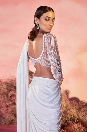Sitara drape saree in white