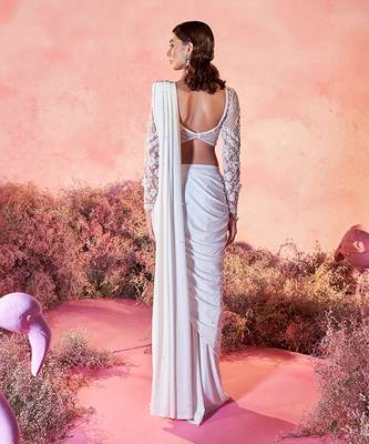 Sitara drape saree in white 4