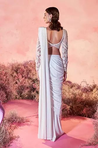 Sitara drape saree in white
