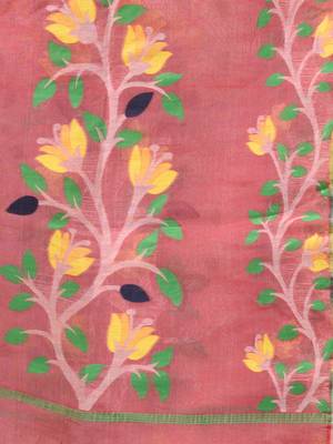 White Handwoven Dhakai Jamdani Saree With Foliage Designs Without Blouse 5