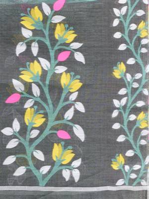 Sea Green Handwoven Dhakai Jamdani Saree With Foliage Designs Without Blouse 5