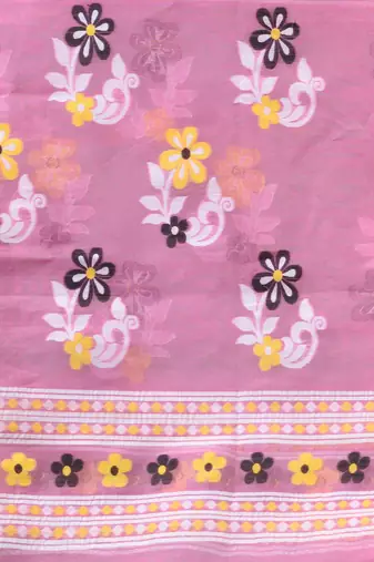 Sea Green Handwoven Dhakai Jamdani Saree With Floral Border Without Blouse