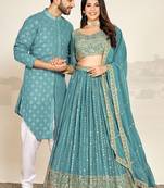Sea Green Kurta and Lehenga Set for Couples