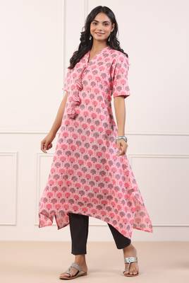 Stylish Asymmetrical Pink Cotton Kurta 1