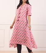 Stylish Asymmetrical Pink Cotton Kurta