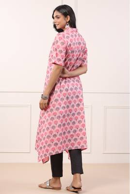 Stylish Asymmetrical Pink Cotton Kurta 2
