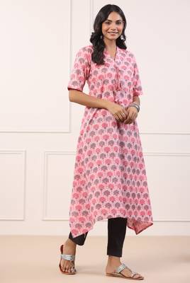 Stylish Asymmetrical Pink Cotton Kurta 3
