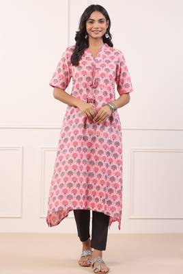 Stylish Asymmetrical Pink Cotton Kurta 7