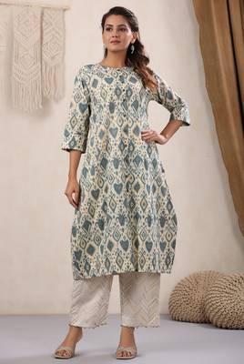 Grey Printed Off-white Cotton Kurta 1