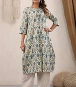 Grey Printed Off-white Cotton Kurta