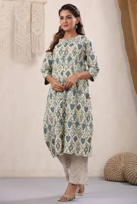 Grey Printed Off-white Cotton Kurta 4