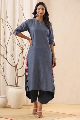 Blue Trendy Straight Cotton Kurta 1