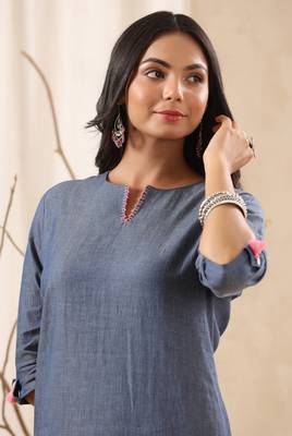 Blue Trendy Straight Cotton Kurta 5