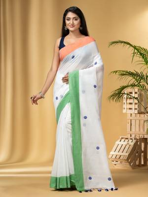 Desh bidesh tri color pure handloom cotton saree with blouse 1