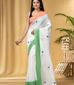 Desh bidesh tri color pure handloom cotton saree with blouse