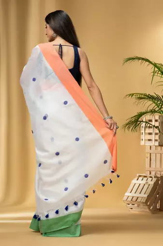 Desh bidesh tri color pure handloom cotton saree with blouse