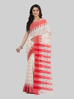 Desh bidesh bengali handloom tant pure cotton saree khadi bicolor ball temple par desigined with blouse 1