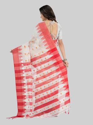Desh bidesh bengali handloom tant pure cotton saree khadi bicolor ball temple par desigined with blouse 2