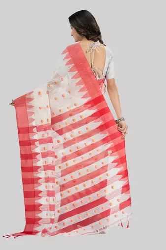 Desh bidesh bengali handloom tant pure cotton saree khadi bicolor ball temple par desigined with blouse