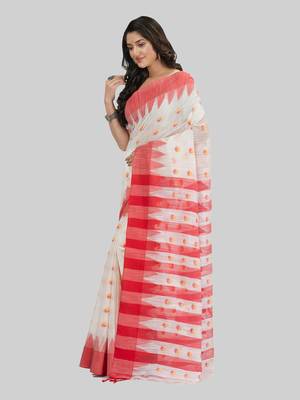Desh bidesh bengali handloom tant pure cotton saree khadi bicolor ball temple par desigined with blouse 3