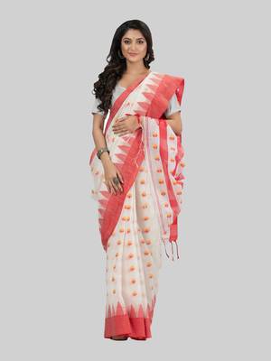 Desh bidesh bengali handloom tant pure cotton saree khadi bicolor ball temple par desigined with blouse 4