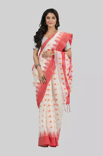 Desh bidesh bengali handloom tant pure cotton saree khadi bicolor ball temple par desigined with blouse