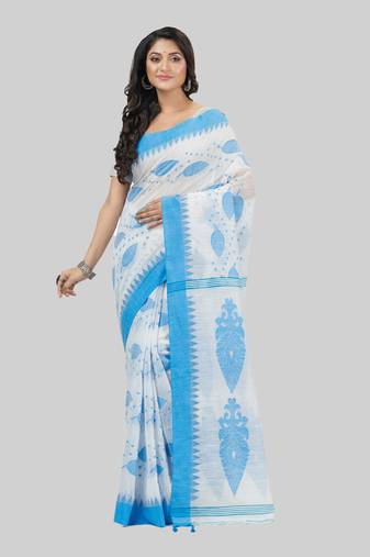 Desh bidesh bengali tant pure cotton handloom saree khadi potro leaf design with blouse