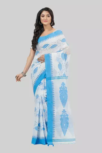 Desh bidesh bengali tant pure cotton handloom saree khadi potro leaf design with blouse