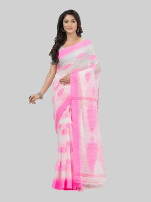 Desh bidesh bengali tant pure cotton handloom saree khadi potro leaf design with blouse 1
