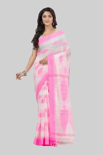 Desh bidesh bengali tant pure cotton handloom saree khadi potro leaf design with blouse