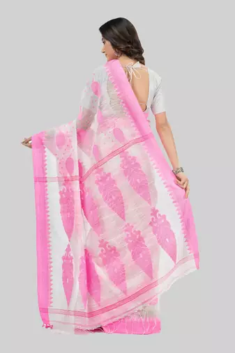 Desh bidesh bengali tant pure cotton handloom saree khadi potro leaf design with blouse