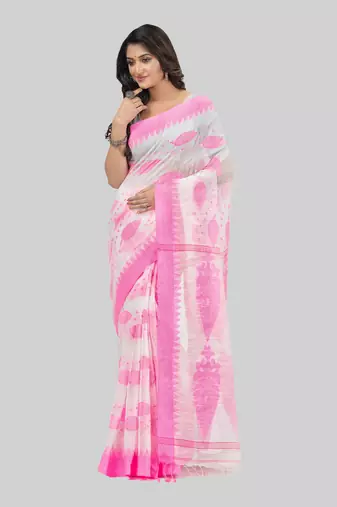 Desh bidesh bengali tant pure cotton handloom saree khadi potro leaf design with blouse