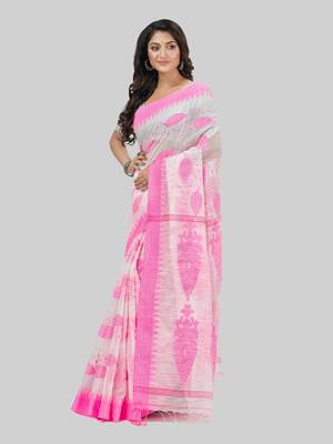 Desh bidesh bengali tant pure cotton handloom saree khadi potro leaf design with blouse 4