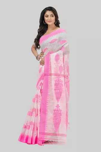 Desh bidesh bengali tant pure cotton handloom saree khadi potro leaf design with blouse