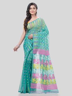 Desh Bidesh Queen Of Diamond Resham Dhakai Jamdani Bengal Pure Cotton Handloom Saree Without Blouse 1