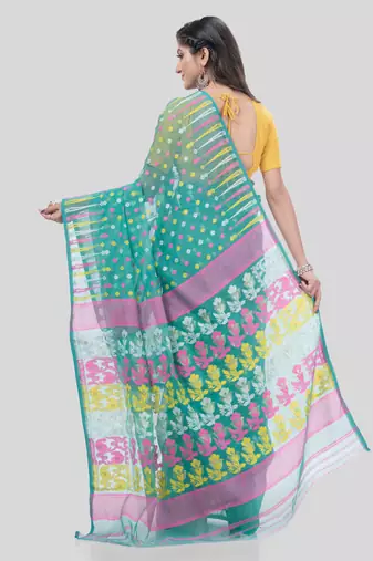 Desh Bidesh Queen Of Diamond Resham Dhakai Jamdani Bengal Pure Cotton Handloom Saree Without Blouse