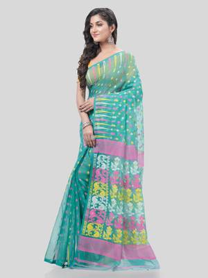 Desh Bidesh Queen Of Diamond Resham Dhakai Jamdani Bengal Pure Cotton Handloom Saree Without Blouse 3
