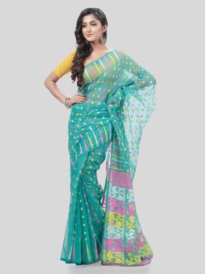 Desh Bidesh Queen Of Diamond Resham Dhakai Jamdani Bengal Pure Cotton Handloom Saree Without Blouse 4