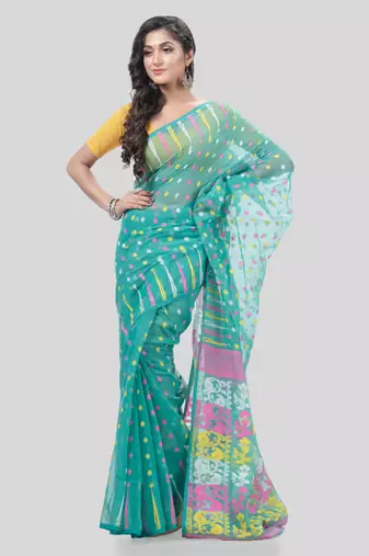 Desh Bidesh Queen Of Diamond Resham Dhakai Jamdani Bengal Pure Cotton Handloom Saree Without Blouse