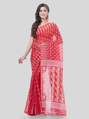 Desh Bidesh Queen Of Diamond Resham Dhakai Jamdani Bengal Pure Cotton Handloom Saree Without Blouse 1